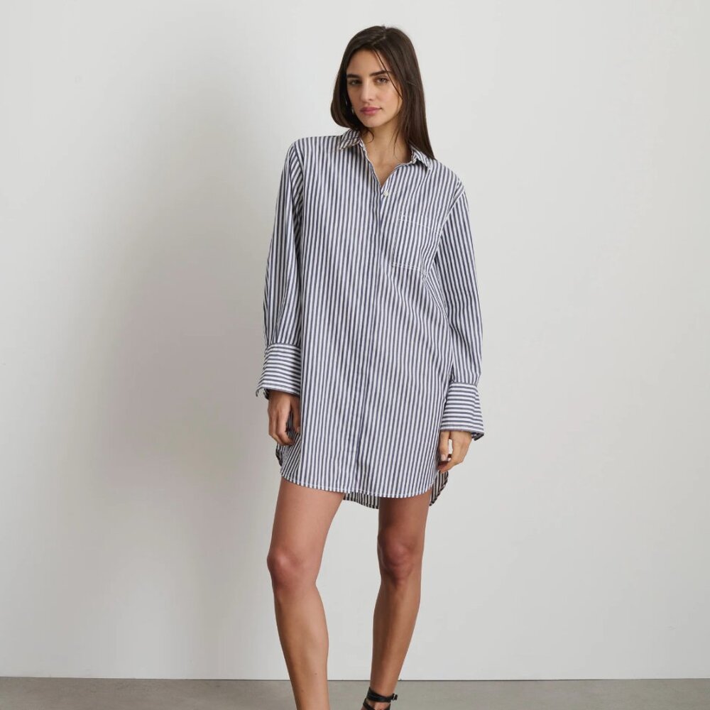 Belle Shirt Dress in Striped Cotton Poplin